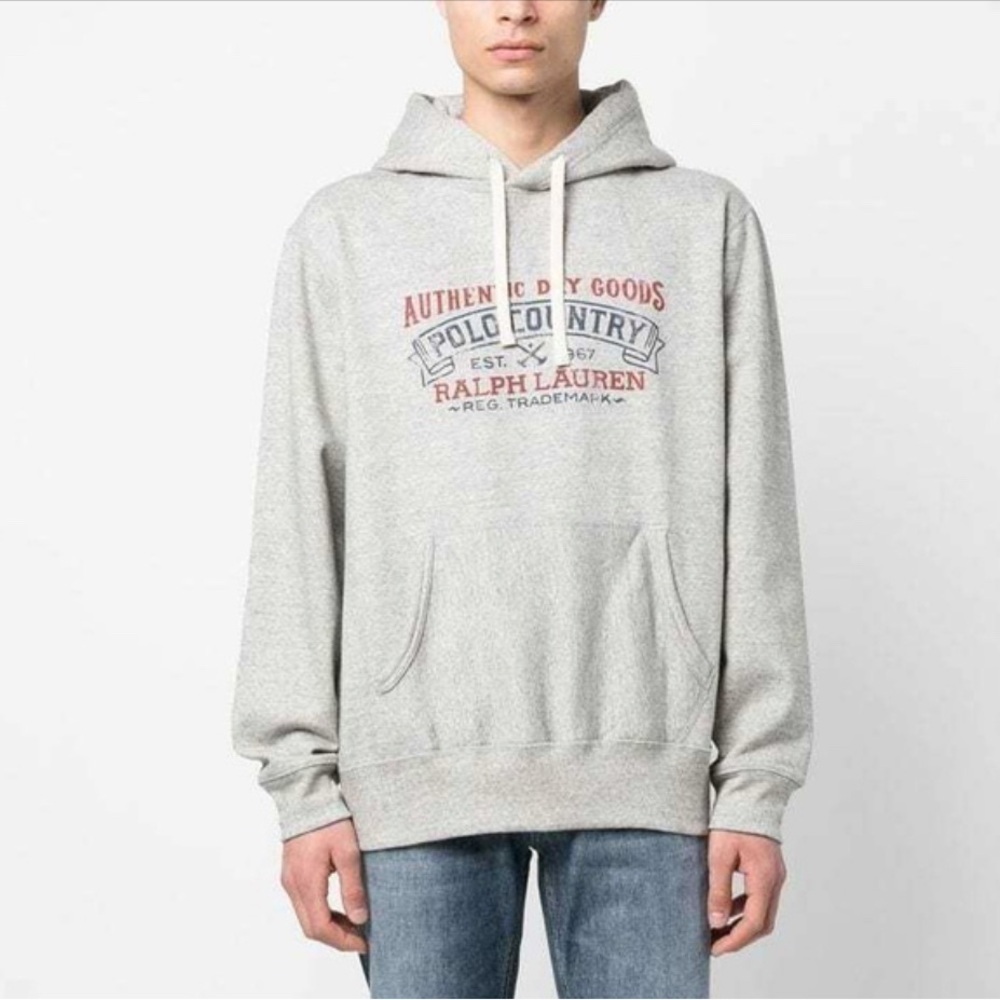 POLO Ralph Lauren Light Gray Hoodie with Red and Blue Logo Size Small